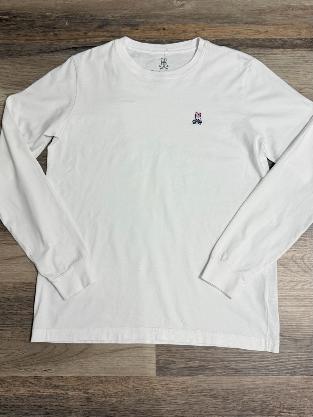 Psycho Bunny White Long-Sleeve Crew with Pink & Black Logo 100% Cotton
